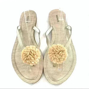 Alfani womens sandals size 9.5 tan floral thong flip flops